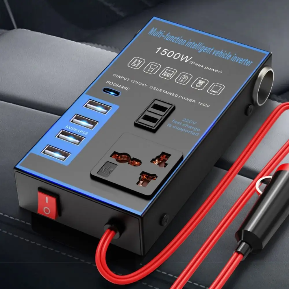 المحمولة العالمي سيارة العاكس عالية الطاقة 1500 واط سيارة محول المقبس 4 USB/PD محول الطاقة متعدد الوظائف