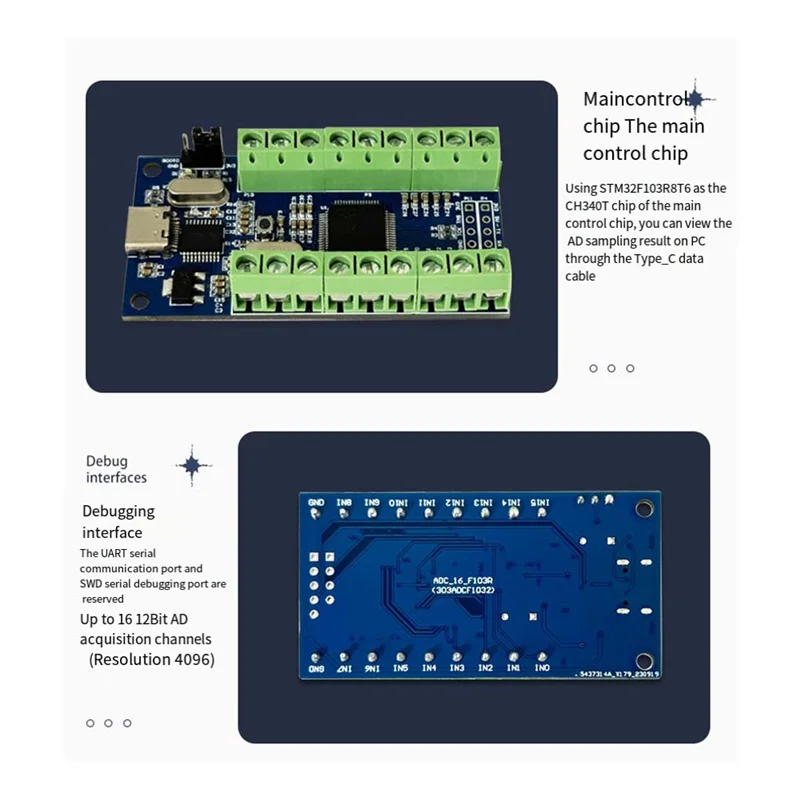 อินเทอร์เฟซ USB 16 ช่อง 12Bit บิต AD Sampling Data Acquisition STM32 Uart การสื่อสาร ADC โมดูลมัลติฟังก์ชั่นโมดูลโมดูล