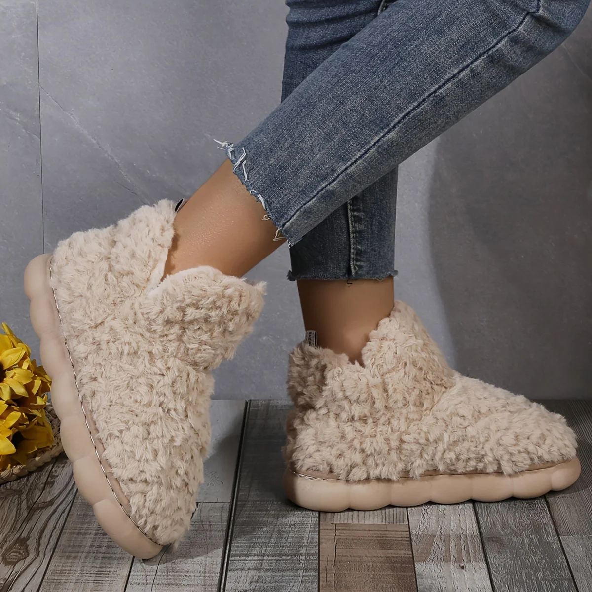 2023 Warm Solid Color Slipper Boots Casual Slip On Plush Lined Shoes Comfortable Indoor Home Slippers Home Bedroom Floor Slipper