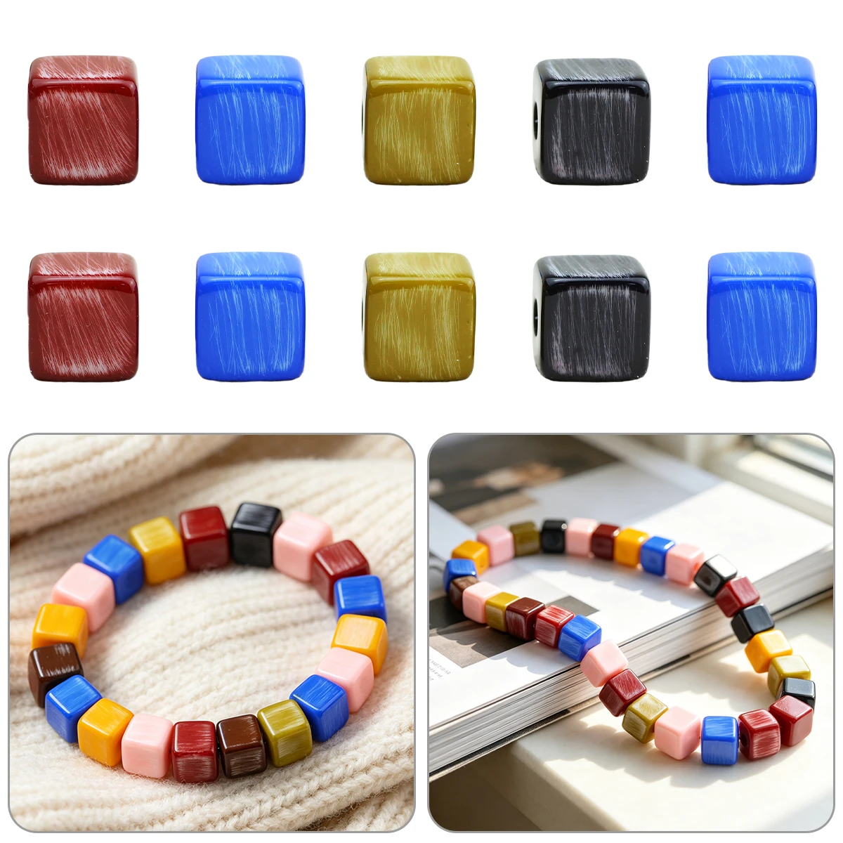 14x14mm 5-15pcs Acrylic Brushed Texture Straight Hole Square Loose Beads For Handmade Bracelet Necklace Jewelry Craft Making