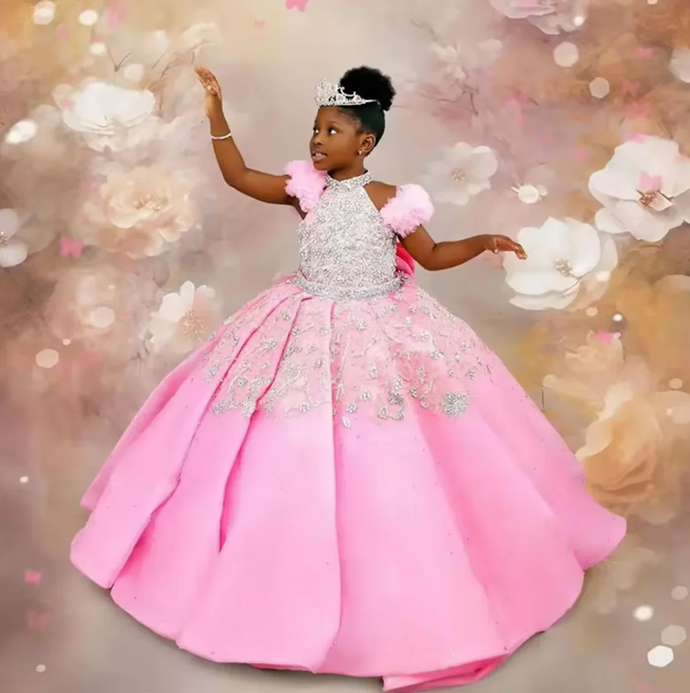 

Flower Girl Dresses Tulle Puffy Appliques 3D Flowers Sleeveless For Wedding Birthday Party Banquet Princess Gowns