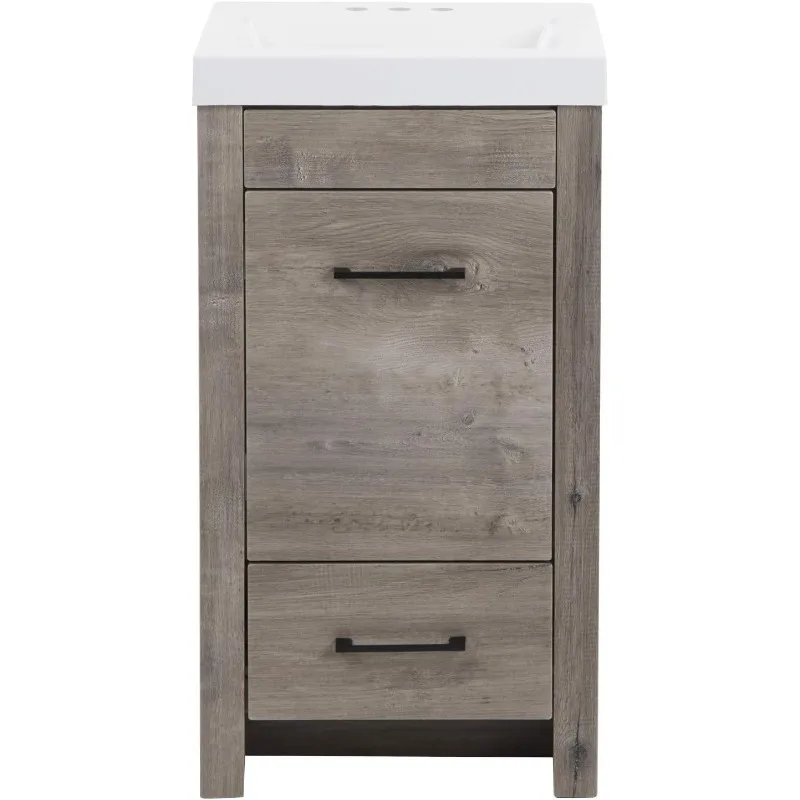 Nixie 18 Inch Bathroom Vanity with White Single Sink Top, 1-Door Cabinet, 1 Drawer, 18.5