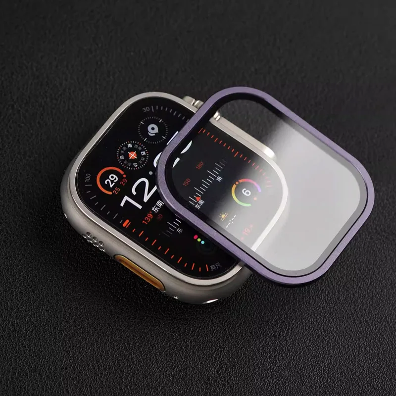 

Поп-закаленное стекло для Apple Watch Ultra 49 мм, титановая металлическая рамка, пленка против царапин для серии Ultra 2, защитная пленка для экрана Accesso