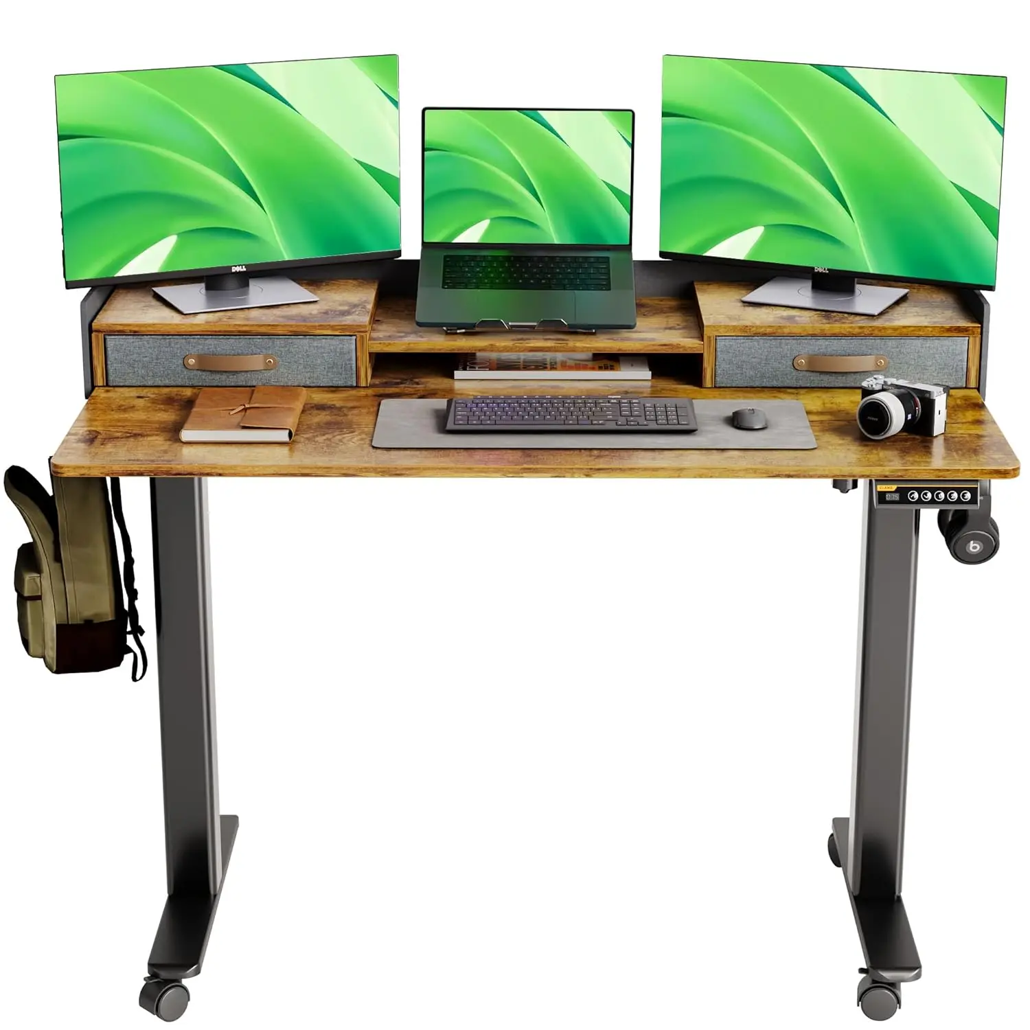 

Electric Height Adjustable Standing Desk with Storage Shelf & Drawer, 48 Inch Rustic Brown, Customized