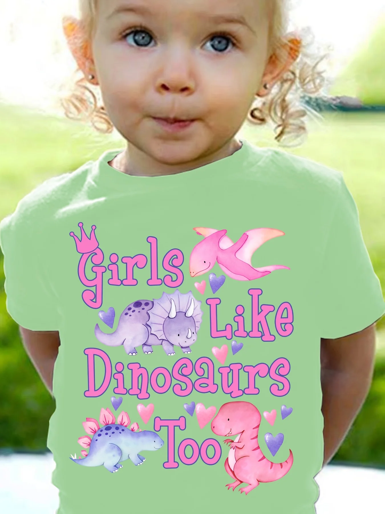 Summer Fashion Children's Short Sleeved T-shirt Girls Like Dinosaurs Too Dinosaur Print Casual Versatile Parent-child Top