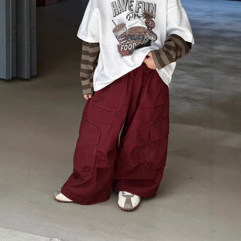 

2025 New Hot Selling Children's Comfortable Washed Multi Pocket Handsome Casual Straight Leg Work Pants