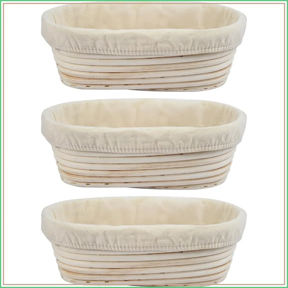 

3Pcs Oval Banneton Bread Proofing Baskets with Liners for Sourdough Baking, 10 Inch Natural Rattan Handmade