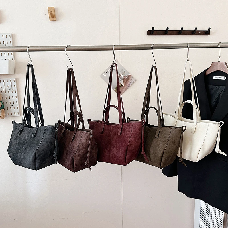 Light Luxury Solid PU Hasp Shoulder Bag 2025 Hot Sale Large Capacity Niche Tote Bags for Women Commuting Frosted Leather Handbag - view 6