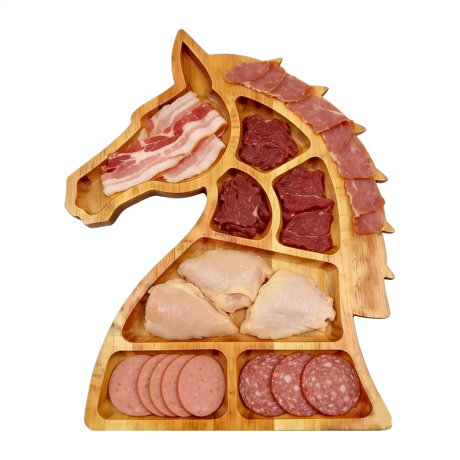 Holz-Serviertablett mit Pferdekopf-Design, Snackschale mit Fächern, Dekoratives Holztablett für Süßigkeiten, Wurstwaren, Kekse, Cupcakes, Obst