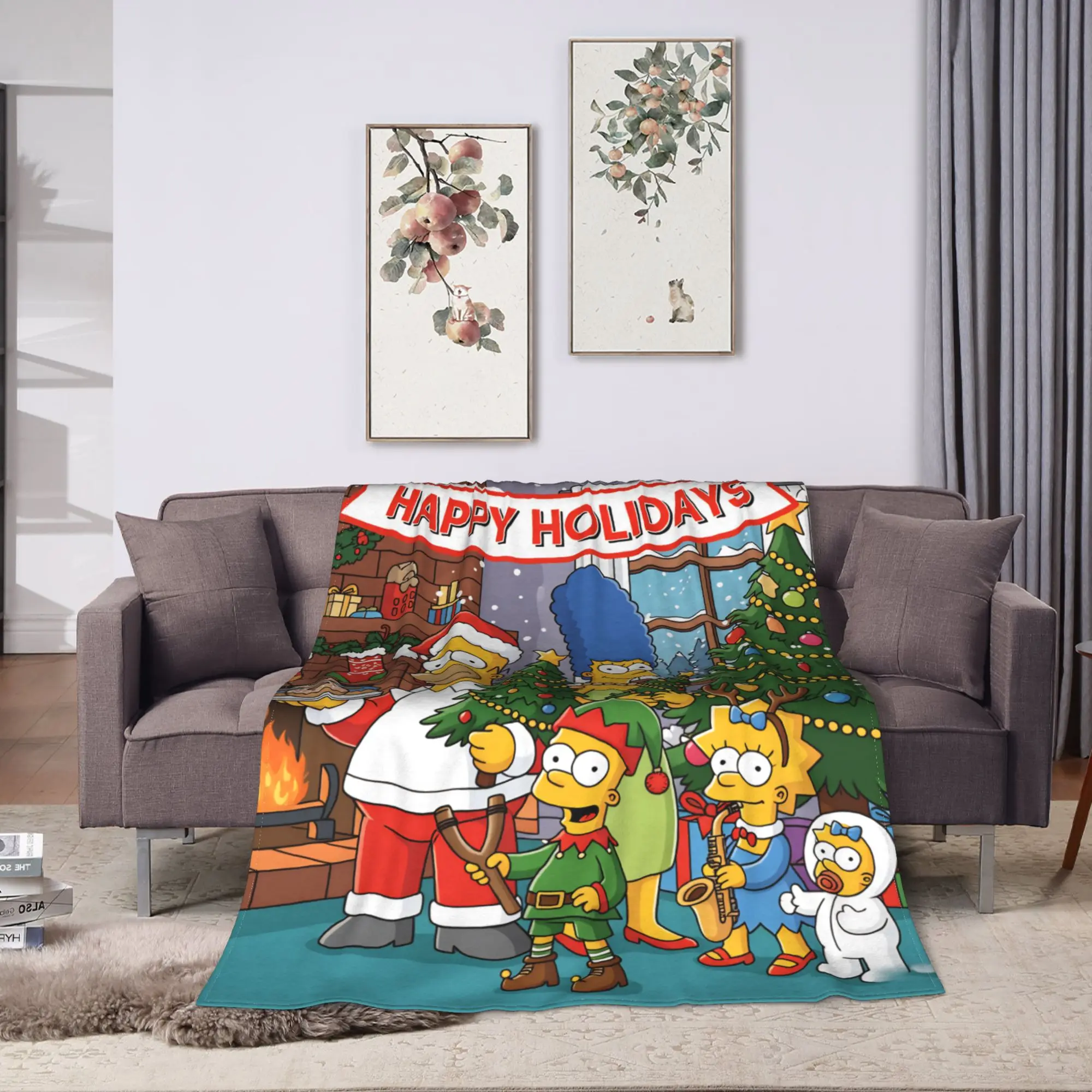 Soft Warm Blanket Decorative Christmas Family Fun Throw Blanket The S-Simpsons Flannel Bedspread For Living Room Sofa Bed Cover