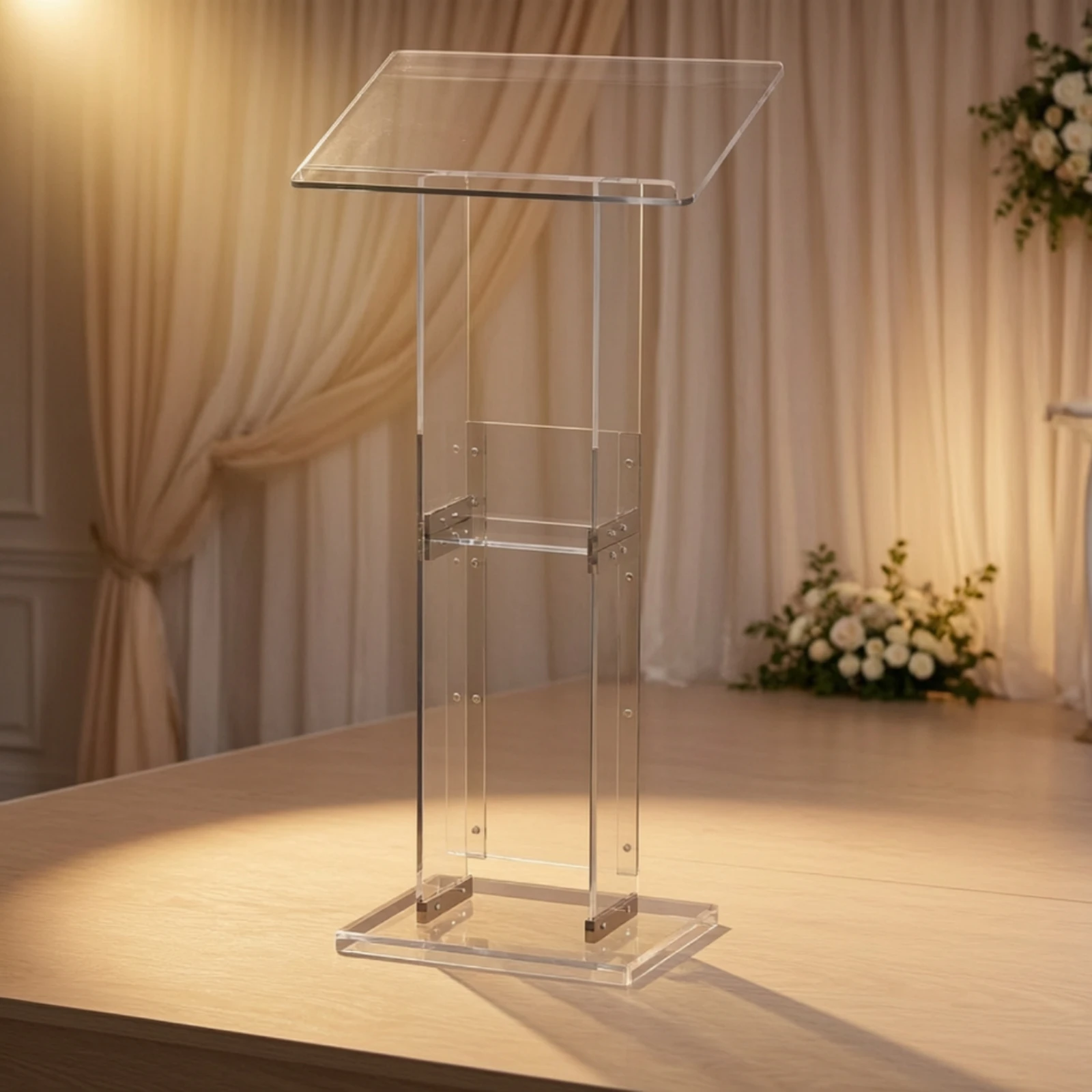 Clear Acrylic Lectern with Storage Shelf Modern Freestanding Acrylic Podium Presentation Podium with Book Stopper Lightweight