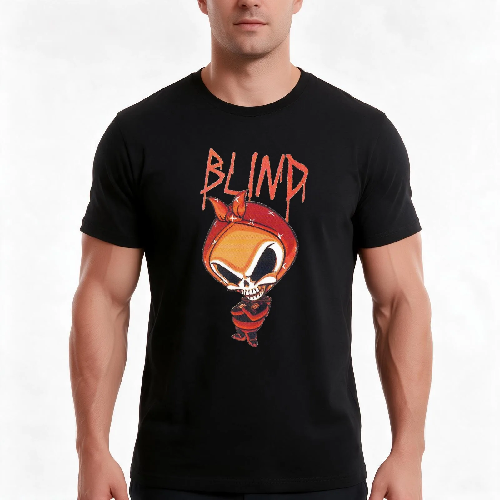Gangsta Reaper, blind skate t shirt design. T-Shirt, Summer Casual Cotton Tee, Oversized Streetwear Tops, Vintage Graphic Print