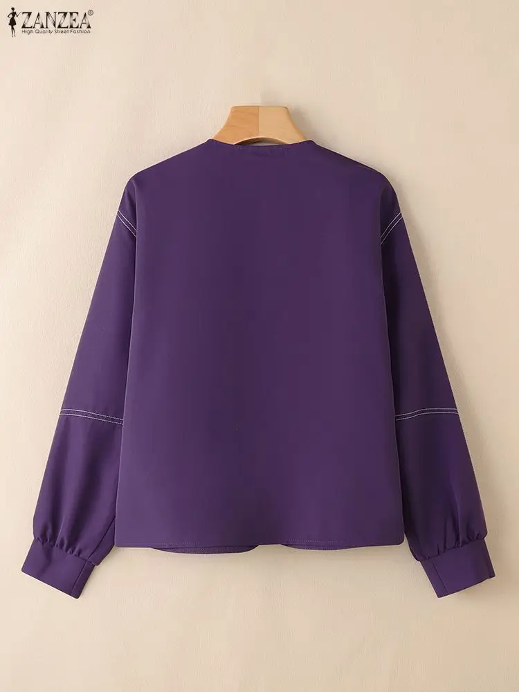 ZANZEA Stylowa Jesienna Koszula 2025 Damska Odzież Wierzchnia Modny Kardigan z Długim Rękawem w Kontrastowych Kolorach Cienkie Bluzki Zapinane na Guziki