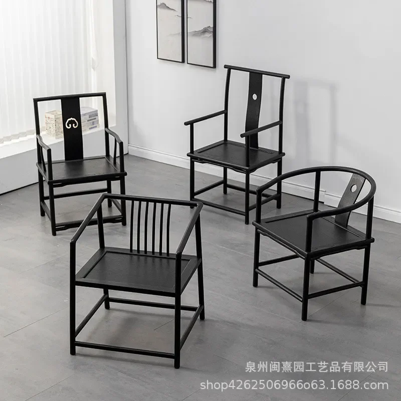 New Chinese Style Solid Wood Tea Table and Armchair 3 Piece Set Carbonized Black Retro Chairs for Bedroom Living Room