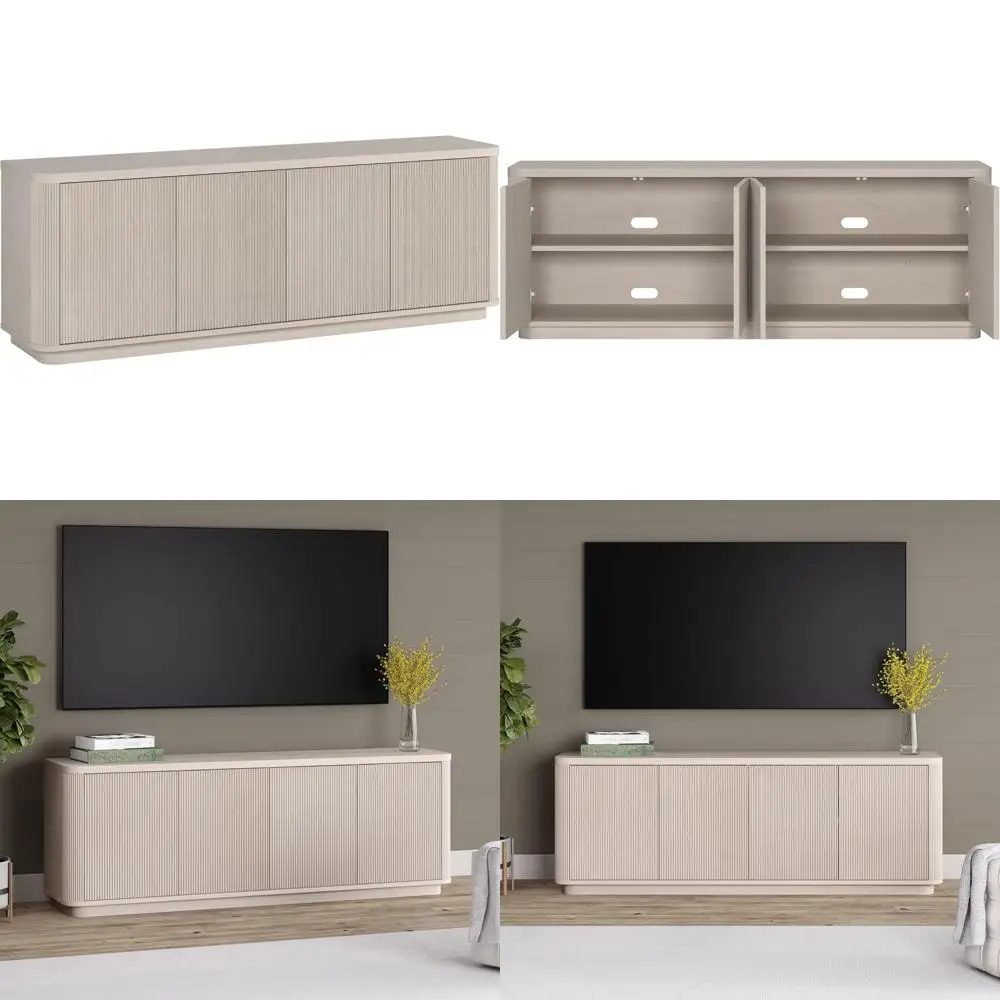 حامل تلفزيون مستطيل من خشب الزان الأبيض لأجهزة التلفاز مقاس 75 بوصة - مثالي للمنزل وغرفة المعيشة وغرفة النوم والترفيه والمساحات المكتبية