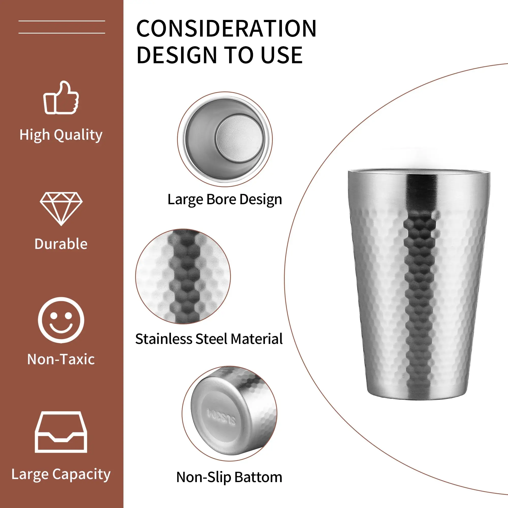 Cross-border Beer Cup Coffee Cup Korean Cup Diamond Hammer Outdoor Camping 304 Stainless Steel Double-decker Water Cup