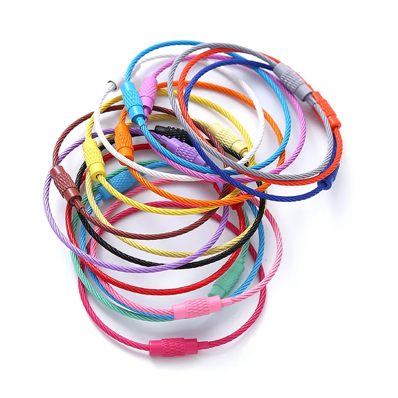 5/10 stücke Bunte Edelstahl Draht Schlüsselbund Kabel Schlaufen Hängen Outdoor Wandern Gepäck ID Tag Schlüssel Ringe Kette Halter werkzeuge – Detail 2
