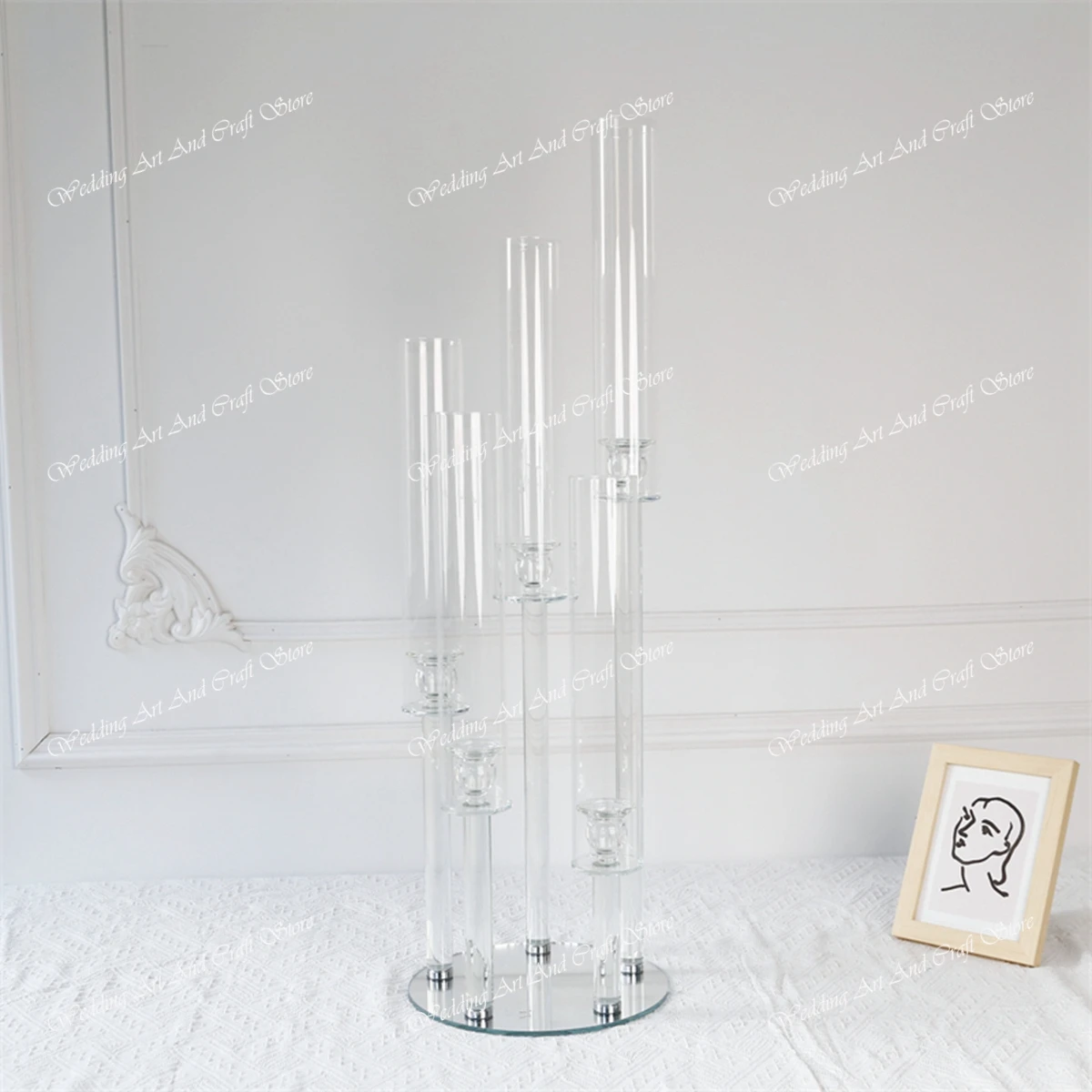 5pcs)only can use led candle)Wedding supplier bespoke acrylic flower vase crystal tall flower trumpet vase floral centerpiece