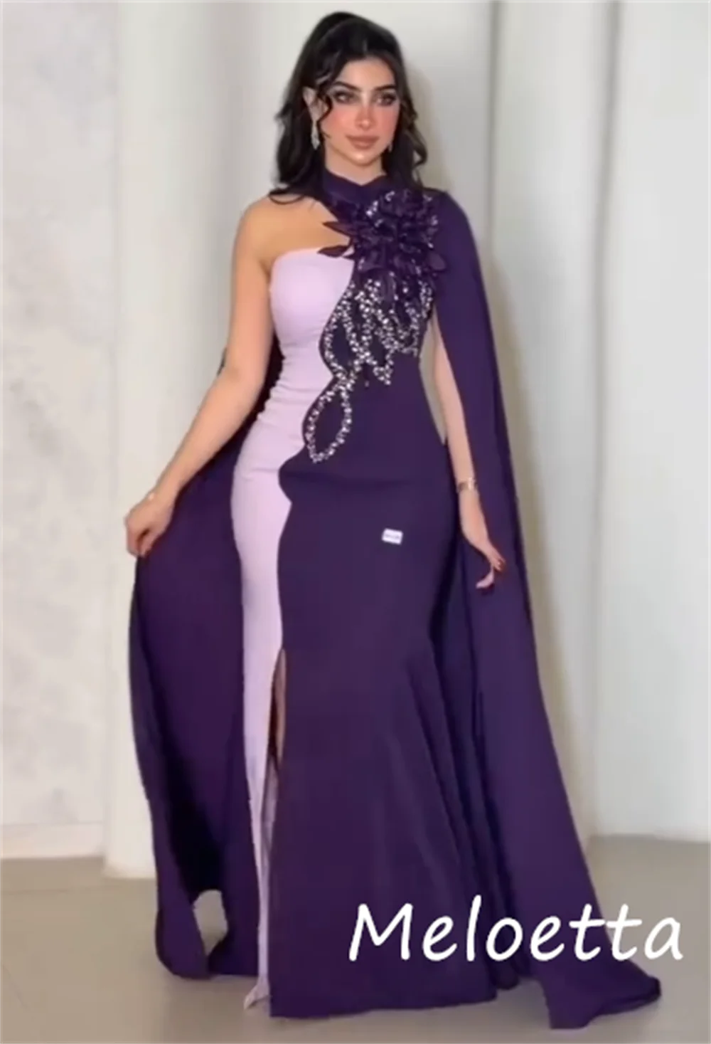 Customized Fashion Elegant Jersey Sequined Flower Trumpet One-shoulder Long Dresses Bespoke Occasion Retro