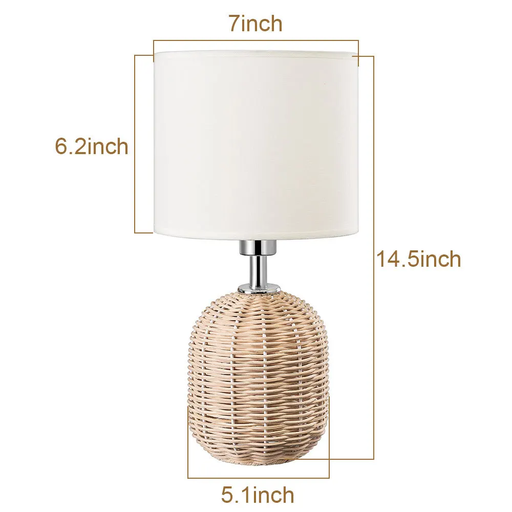 Bamboo rattan desk lamp, retro cylindrical lampshade bedside lamp, bedroom living room desk lamp