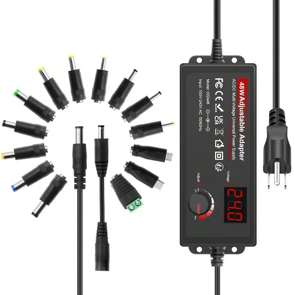 Adapter 4V - 24V 2A 48W Switching Power Supply 4V 5V 6V 9V 12V 15V 18V 19V 20V 24V 1A 1.5A 2 Amps Adjustable Alternating Current/Direct Current Converter Transformer With 14 Tips & Polarity Converter
