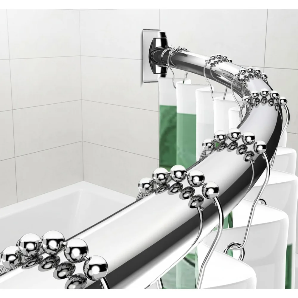 

Curved Shower Rod Adjustable 42-73 Inch Stainless Steel Bathroom Space Saving Chrome