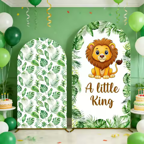 A Little King Arch Backdrop Cover Safari Jungle Animals Green Leaves Wild One First Birthday Decorations Baby Shower Background