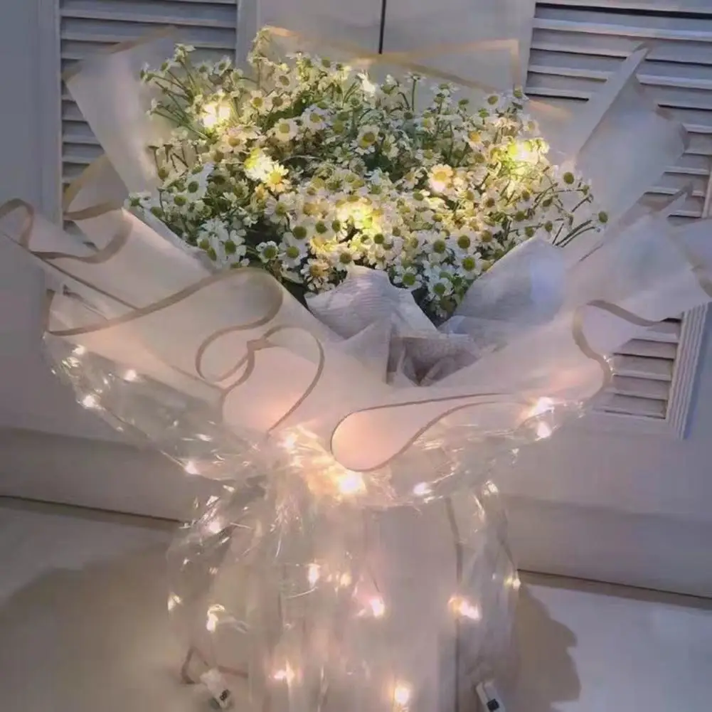 30 lámparas de cuentas de papel para envolver flores, soporte de tubo de flores románticas, ramo de luz LED, papel de embalaje, bolsa de embalaje de flores impermeable