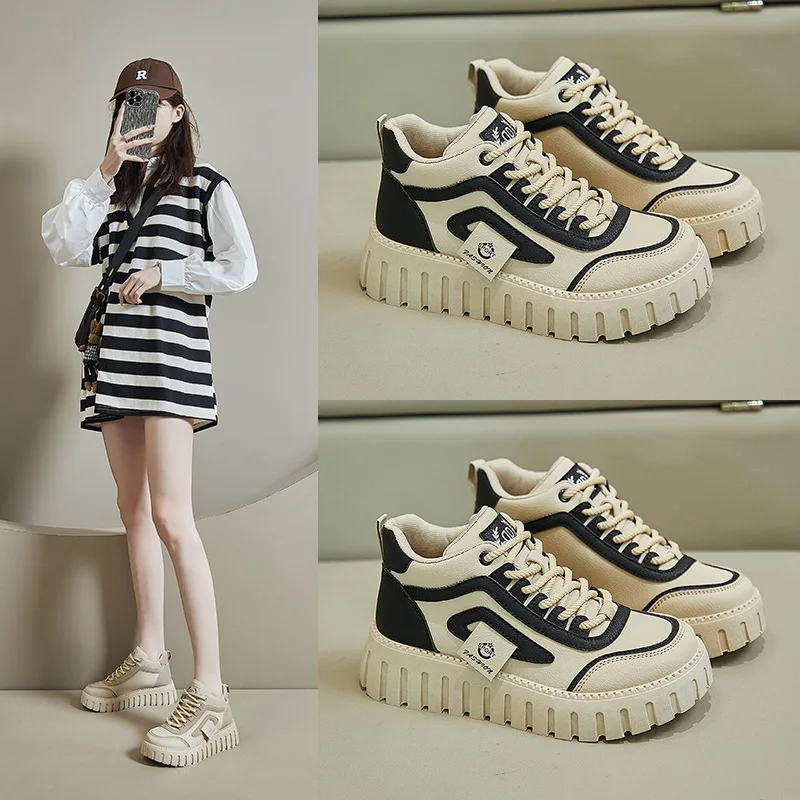 Spring & Summer Women High Shoes Fashion Girls Sneakers Thick-Soled Increase Breathable Sports Casual Size 35-40