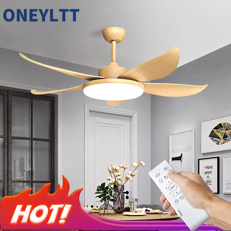 

Modern Minimalist Restaurant Wooden Chandelier With Fan Home Living Room Nordic Ceiling Lights Big Wind Five-leaf Fan Lamp