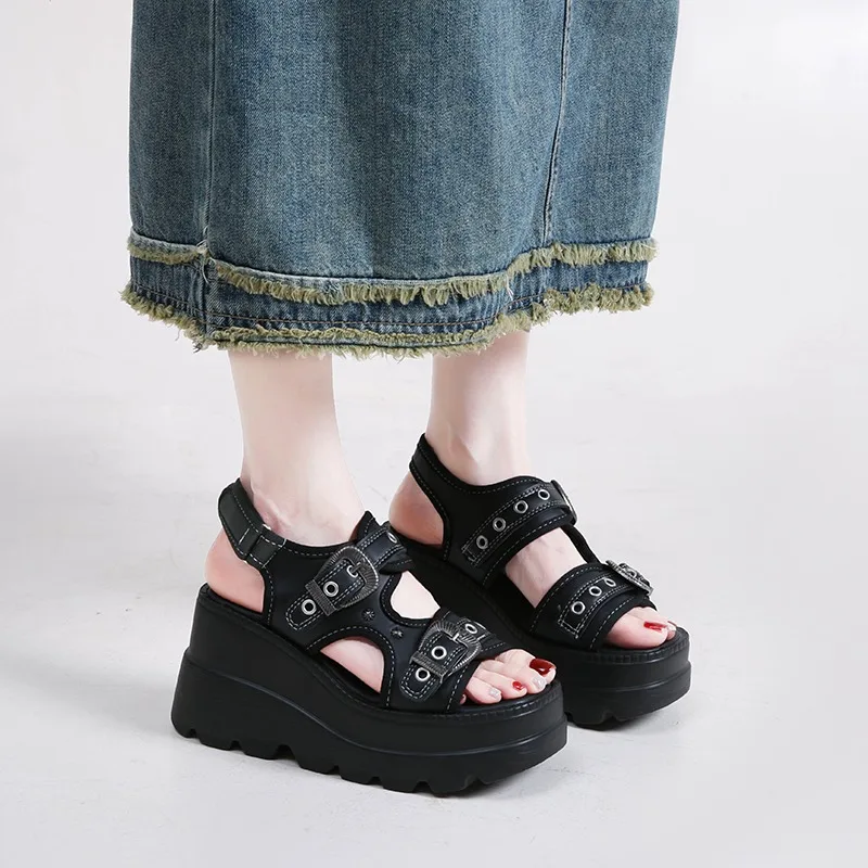Fashion Punk Style Casual Woman Shoes 2026 Summer New Thick Soled Women's Sandals Comfort Anti Slip Flats Open Toe Beach Shoes