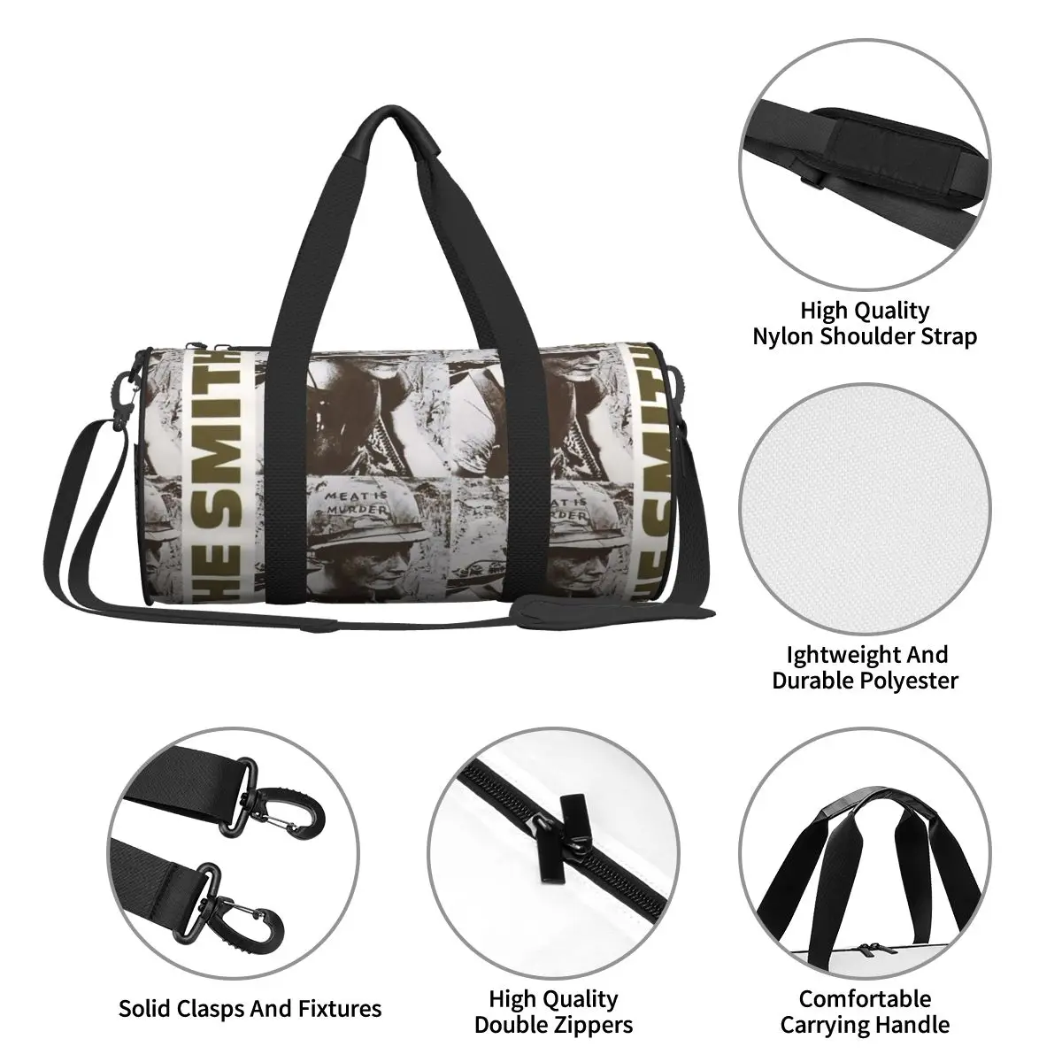 The Smiths Gym Bag Meat Is Murder ملصق عطلة نهاية الأسبوع حقائب رياضية للسفر والتدريب تصميم حقيبة يد جرافيك حقيبة اللياقة البدنية للرجال والنساء