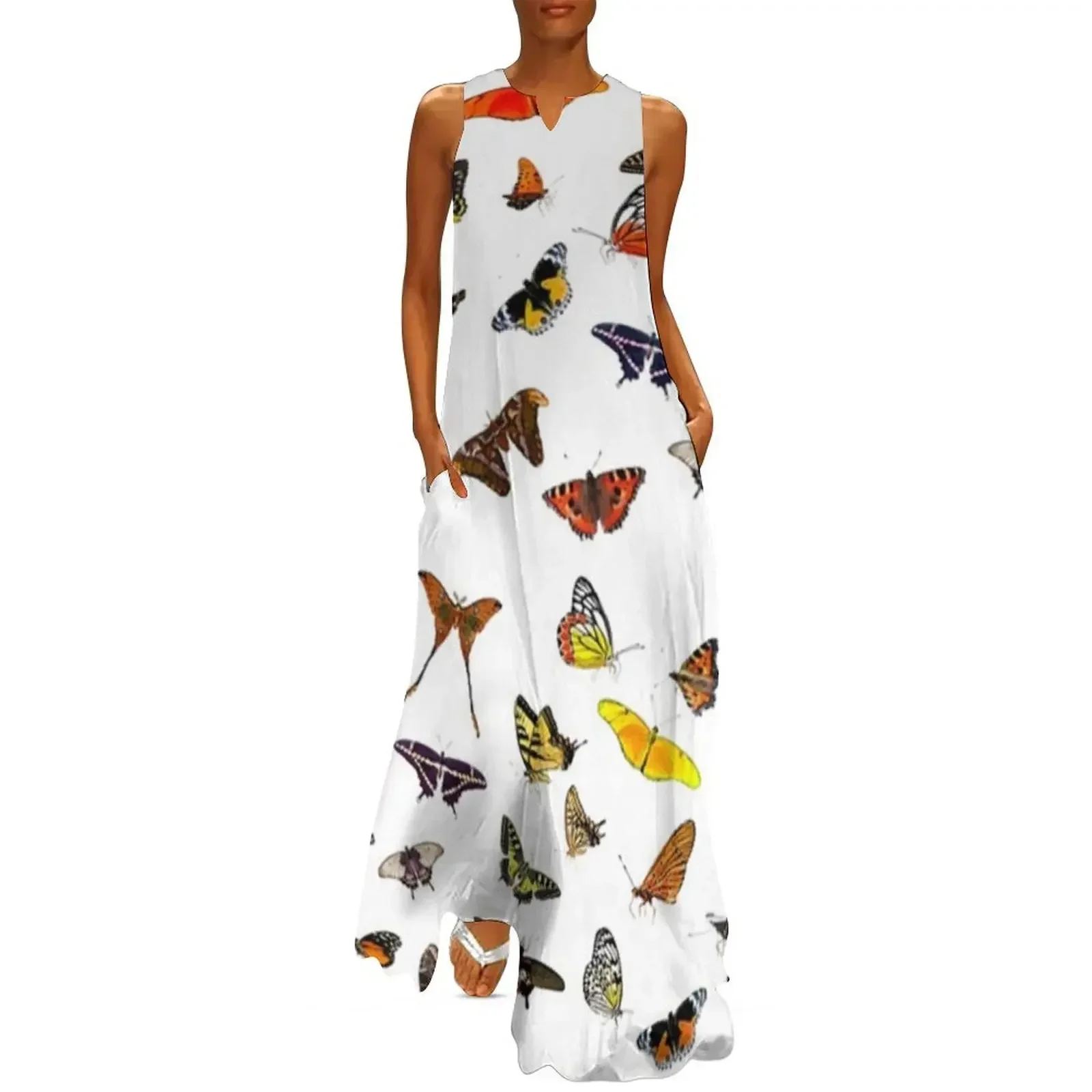 

2.B- Butterflies Patern - Multicolor Long Dress summer dress woman 2025 trendy women party dresses summer dress women 2025