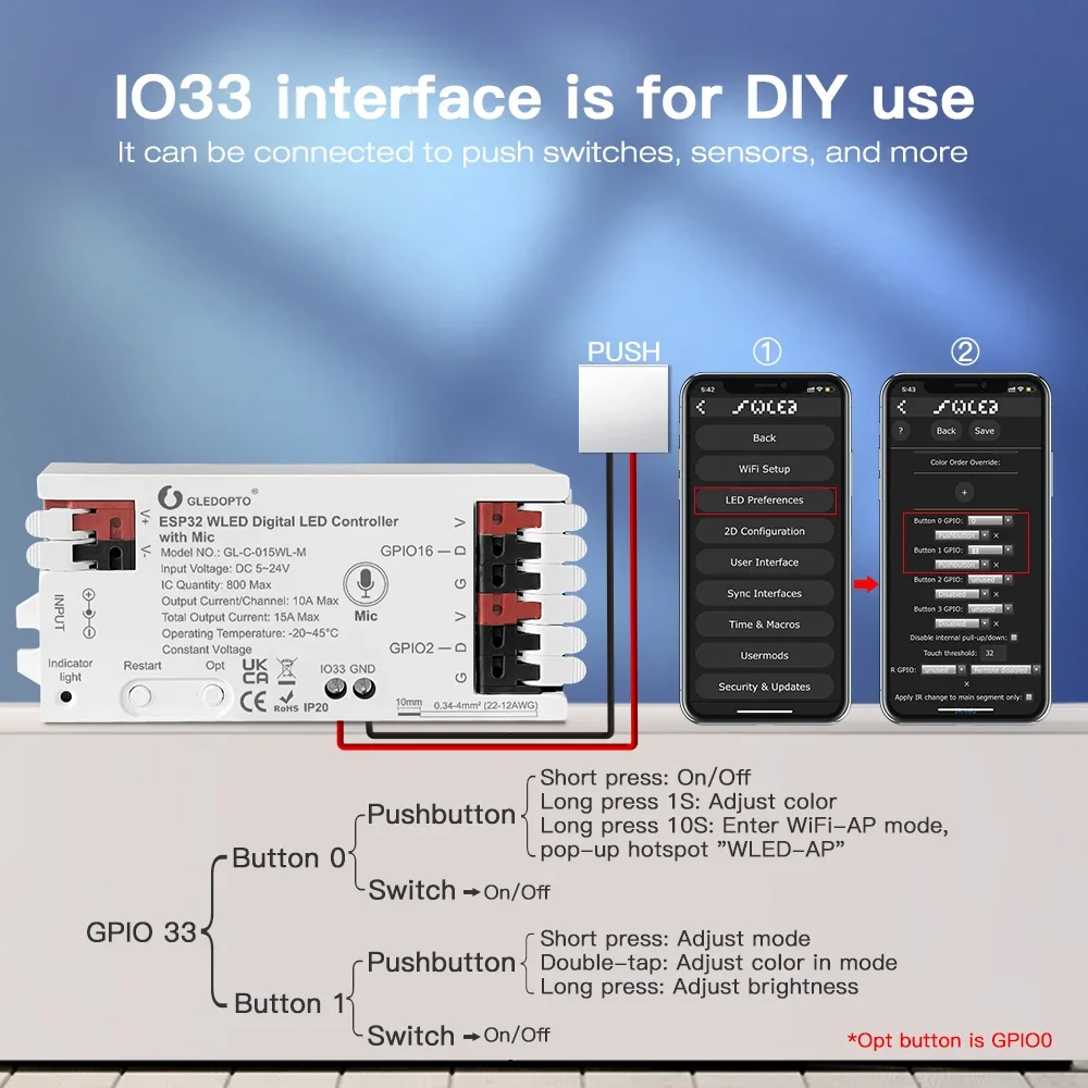 Imagem -03 - Controlador Esp32 Wled com Microfone e Microfone Som de Música Dinâmico Wifi Ws2811 Ws2812 Sk6812 Luz Pixel Faça Você Mesmo 524v