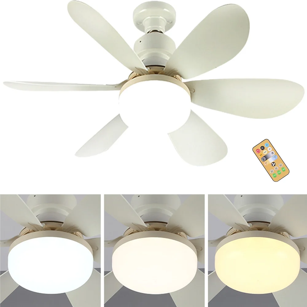 

E27 Flower Ceiling Fan with Light and Remote, 20.5'' Cooling Fans with 3-Speeds, Socket Fan for Bedroom, Kitchen, Living Room