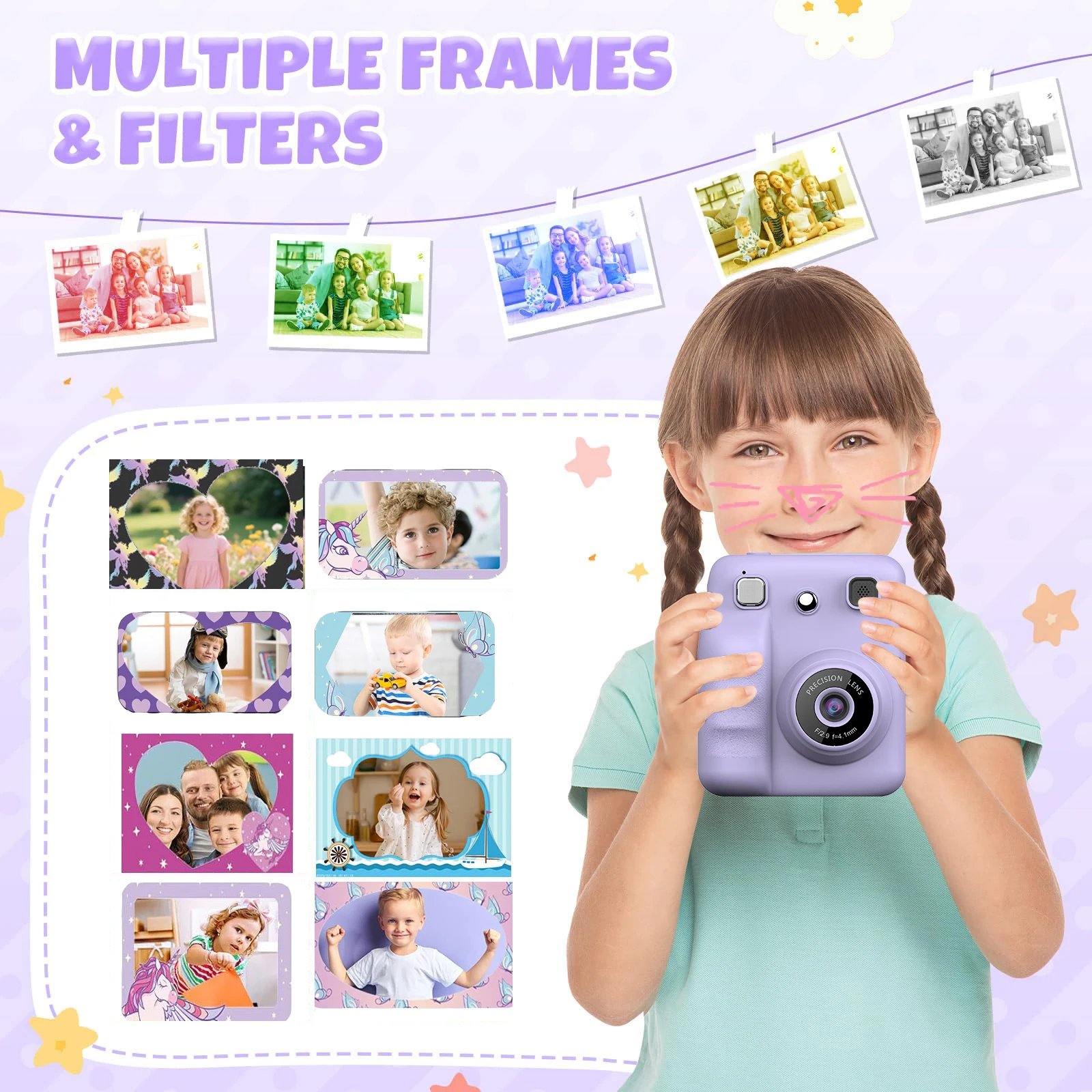 Kindercamera, dubbele camera, 1080P HD, 48MP met video-opname Perfect verjaardagscadeau voor kinderen Ideaal Kerstmis, Halloween of Bir