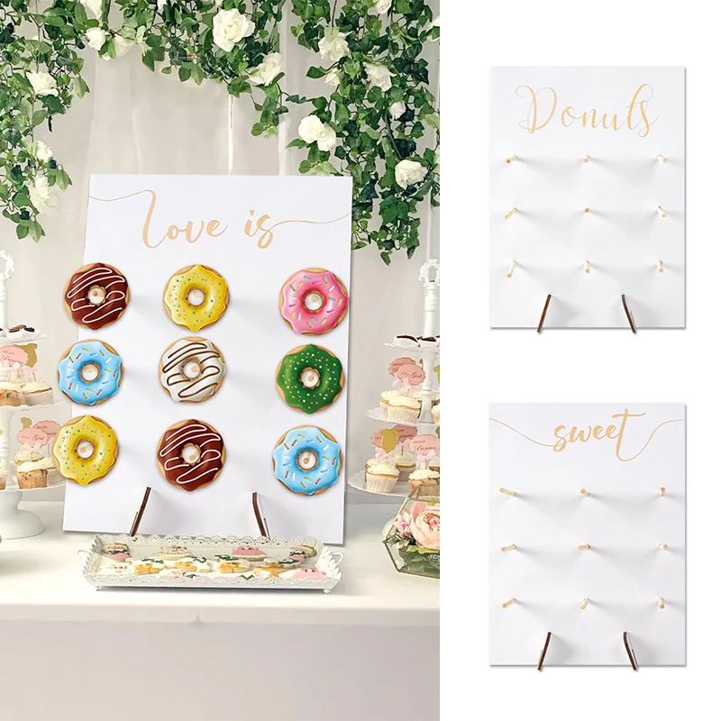 Wood Donut Wall Display Stand Doughnuts Board Holder Wedding Table Decorations Kids Birthday Event Party Baby Shower Supplies