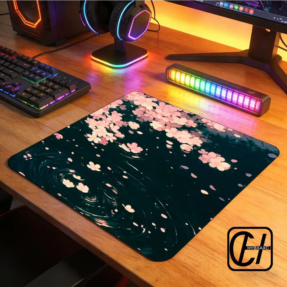 Black Pink Cherry Blossoms Glass Mouse Pad Gaming Smooth Frosted Surface Waterproof Desk Tempered Multiple Sizes Optional XAXC