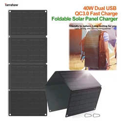 40W ETFE Folded Solar Panel For Phone/Pad Charge Portable Solar Power Bank Type-C PD 15w USB QC3 Quick Charge Outdoor Waterproof