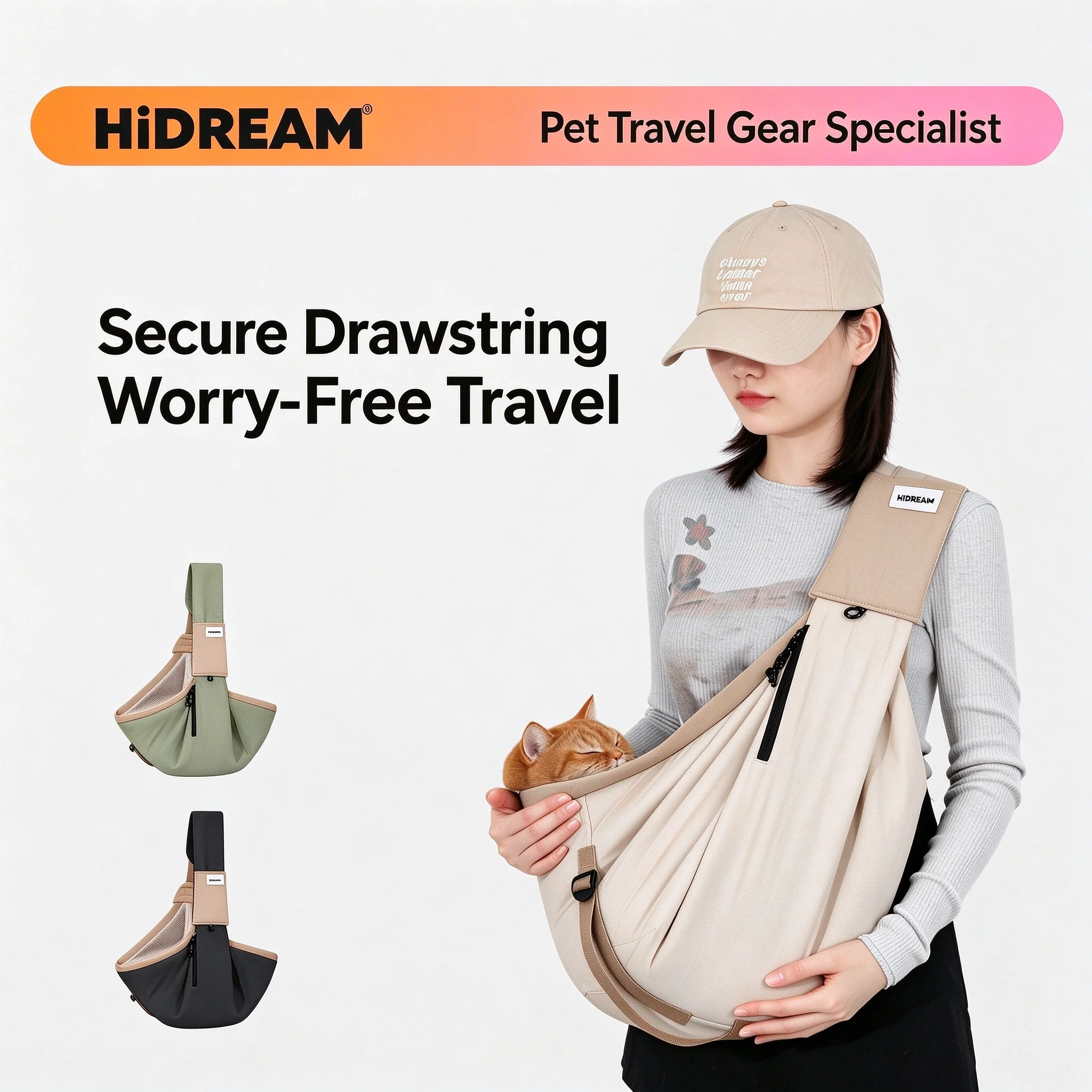 Cat Dog Pet Carrier Sling Tote Bag Hands Free Drawstring Breathable Mesh Small Puppy Kitten Lightweight Padded Travel Crossbody