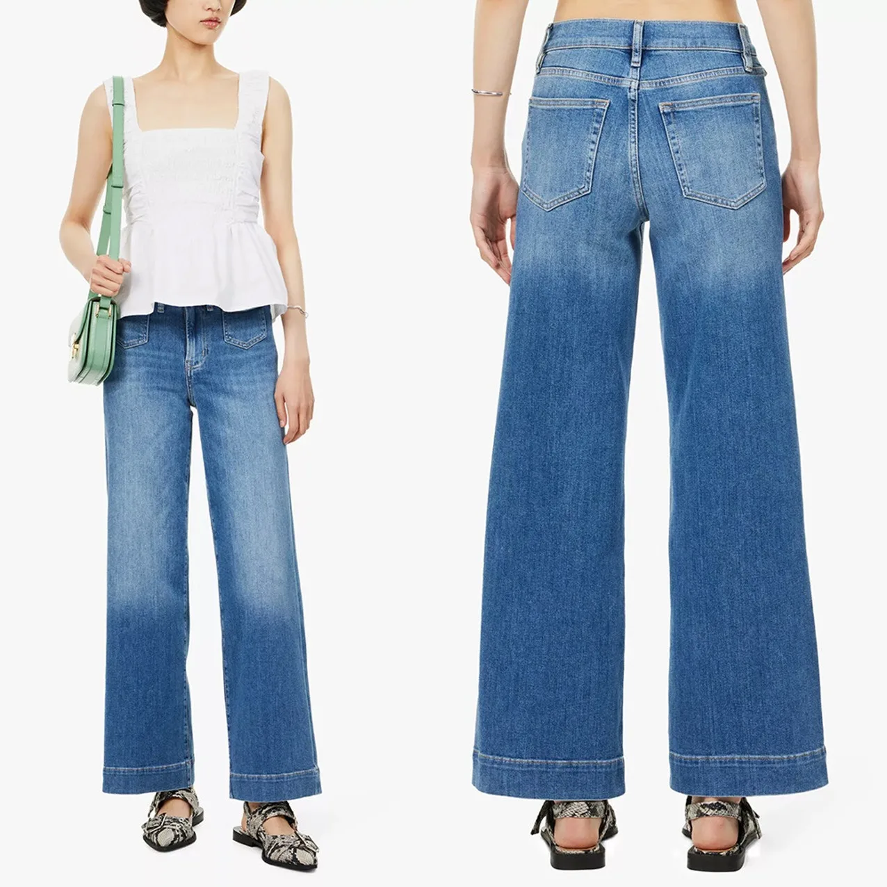 

Women fashion jeans High waisted wide leg straight denim pants