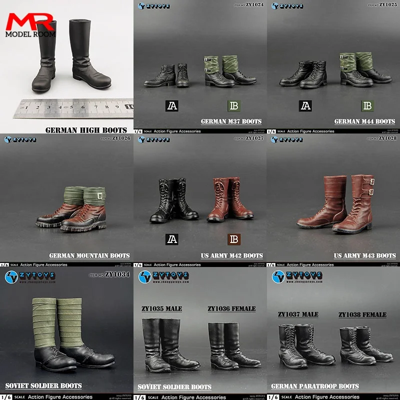 ZYTOYS ZY1022 ZY1024 ZY1027 ZY1028 ZY1034 1/6 Military Boots Hollow Shoes Model Fit 12'' Male Soldier Action Figure Body