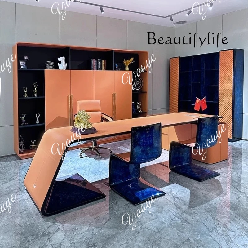 

Q Shape Hutch Office Table Modern Luxury Drawers Writing Standing Desks Organizer Conference Workstation Escritorio Furniture