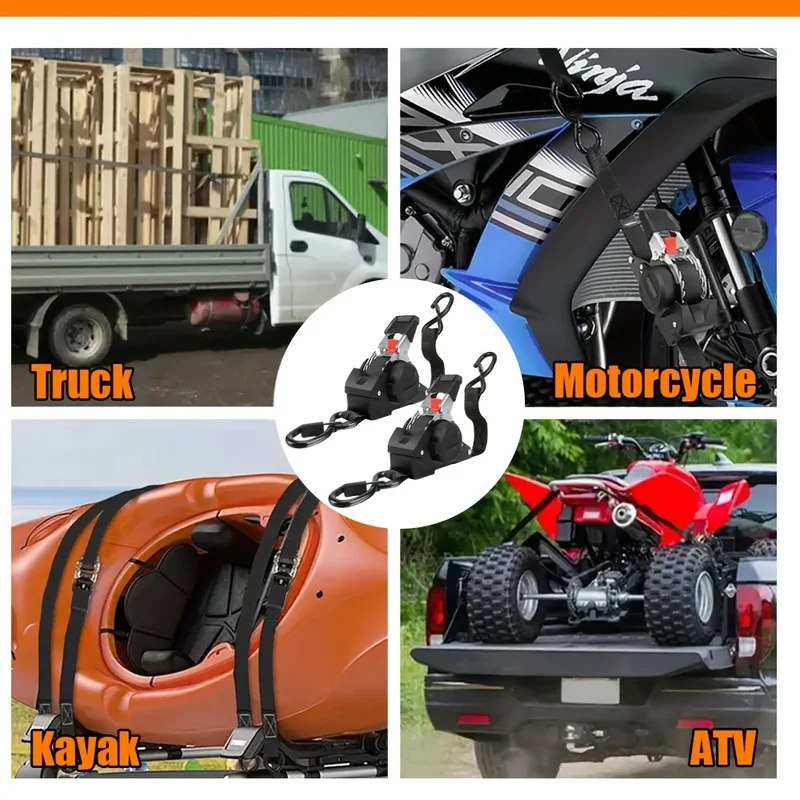 Premium Heavy-Duty Auto Retractable Cargo Straps, 3.4M Nylon, 1550Lbs Load, for Cargo Securing & Camping