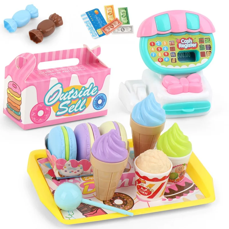 20Pcs Toy For Kids Simulation Dessert Cash Register Girls Play House Toy Sets Fun Cute Dessert Candy Cake Shopping Cart Toys ﻿