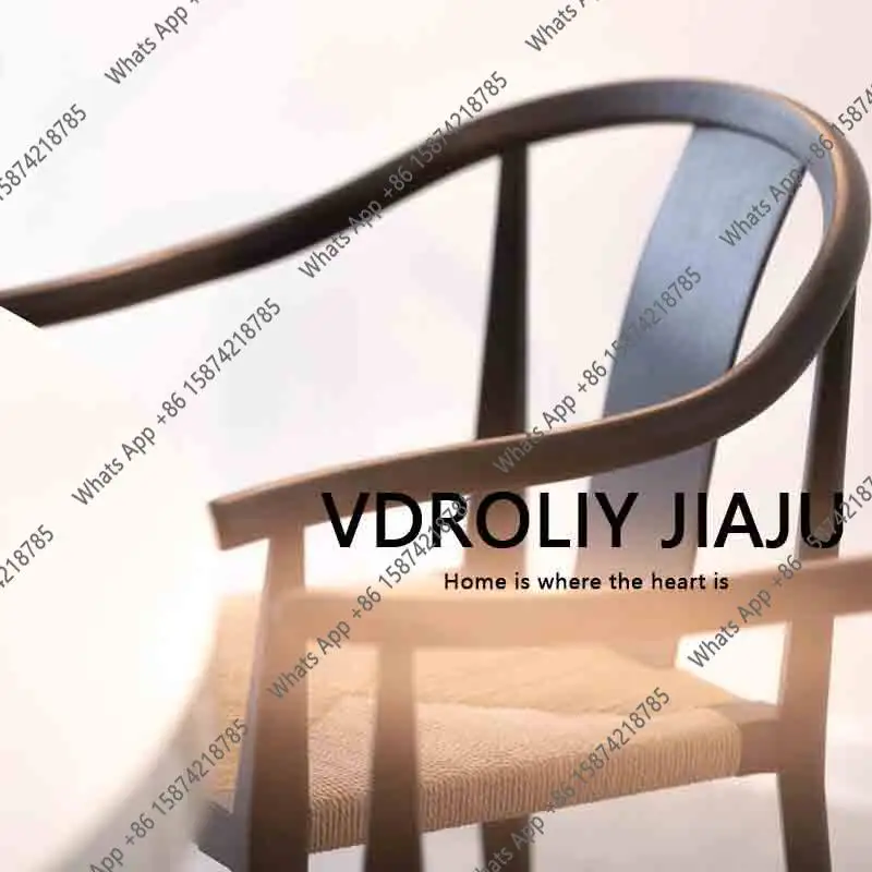 Nordic handmade rope seat cushion solid wood dining chair hotel homestay leisure back chair armrest simple home coffee chair