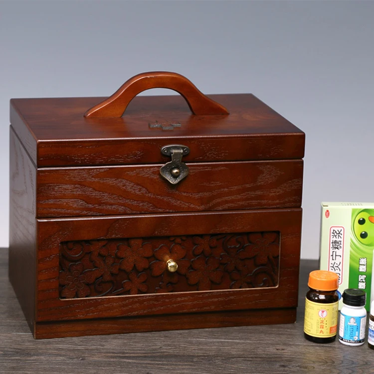 Delicate Wood Medicine Storage Box Luxury Chinese Traditional Style Pill Box Jewelry Box