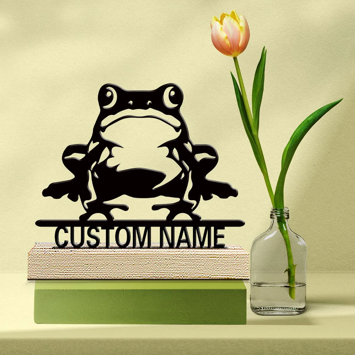 1pc Metal Art Desktop Decoration Custom Name Equipped with A Wooden Base Holiday Gifts for Family and Friends