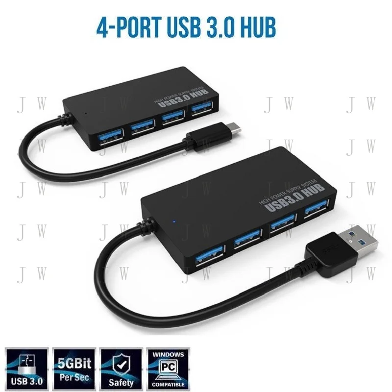 DDJ   4 Port USB 3.0 Hub Splitter Multi Adapter 5Gbps High Speed For PC Desktop Laptop