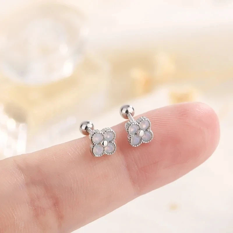 New Cute Pink Small Zircon Butterfly Screw Earrings For Women Girls Black Heart Cartilage Helix Tragus Ear Piercing Jewelry Gift